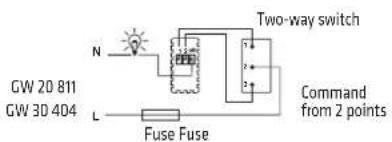 Two-way switch GW 20 811 GW 30 404 N L Fuse Fuse Command from 2 points