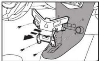 Technical diagram showing foot-mounted device with labeled parts and directional arrows indicating motion or force vectors