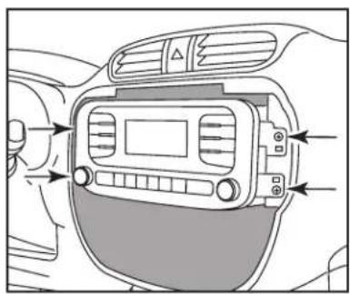Diagram of car dashboard and air conditioner panel with labeled buttons and indicators