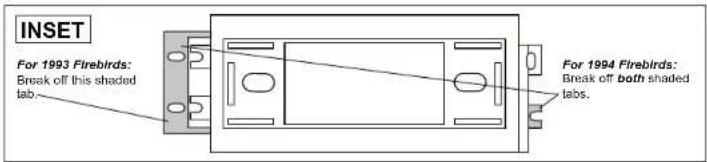 INSET For 1993 Firebirds: Break off this shaded lab. For 1994 Firebirds: Break off both shaded tabs.