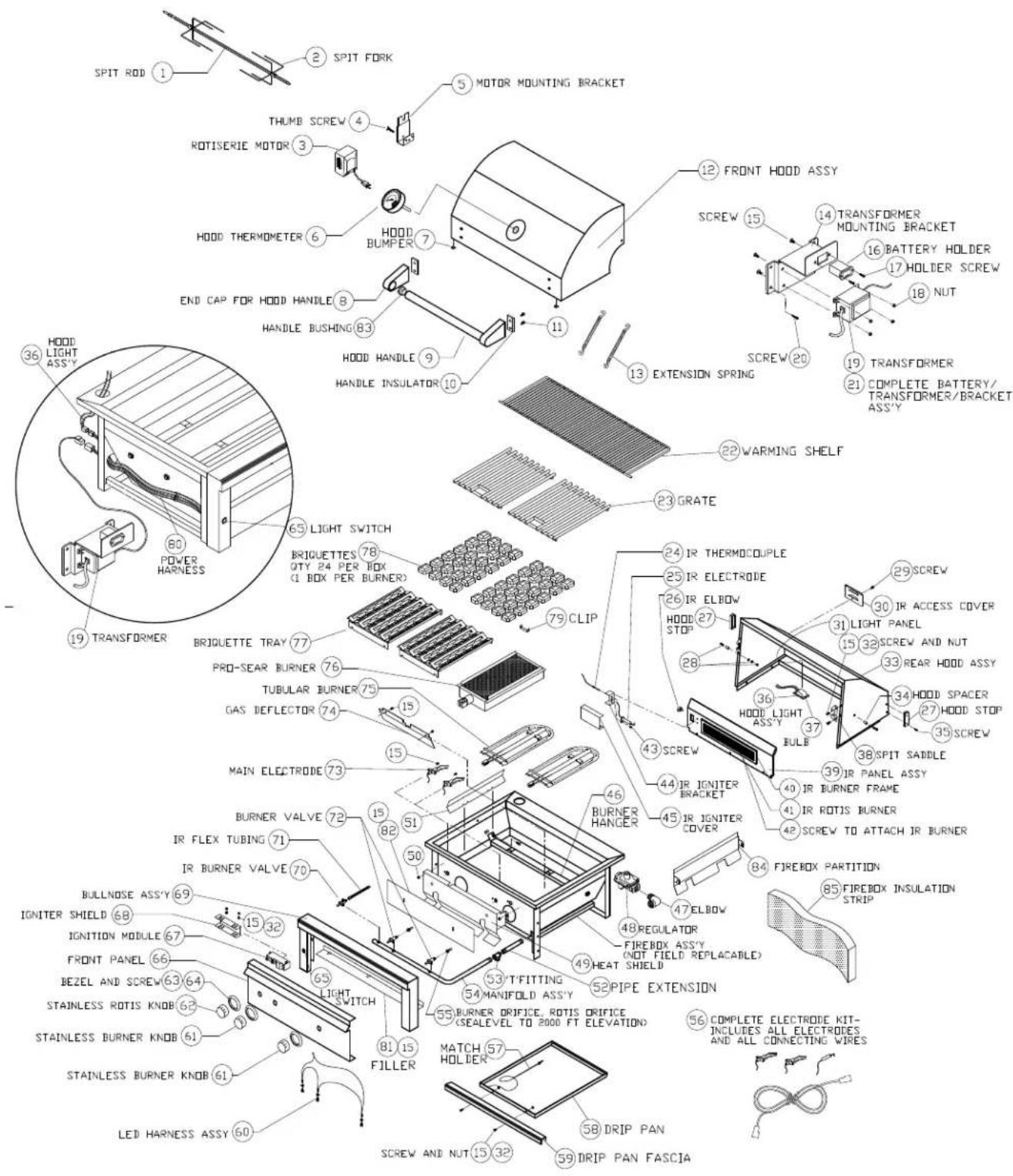 Sedona L500PSFR NG - SEDONA GRILL EXPLODED PARTS VIEW - 1