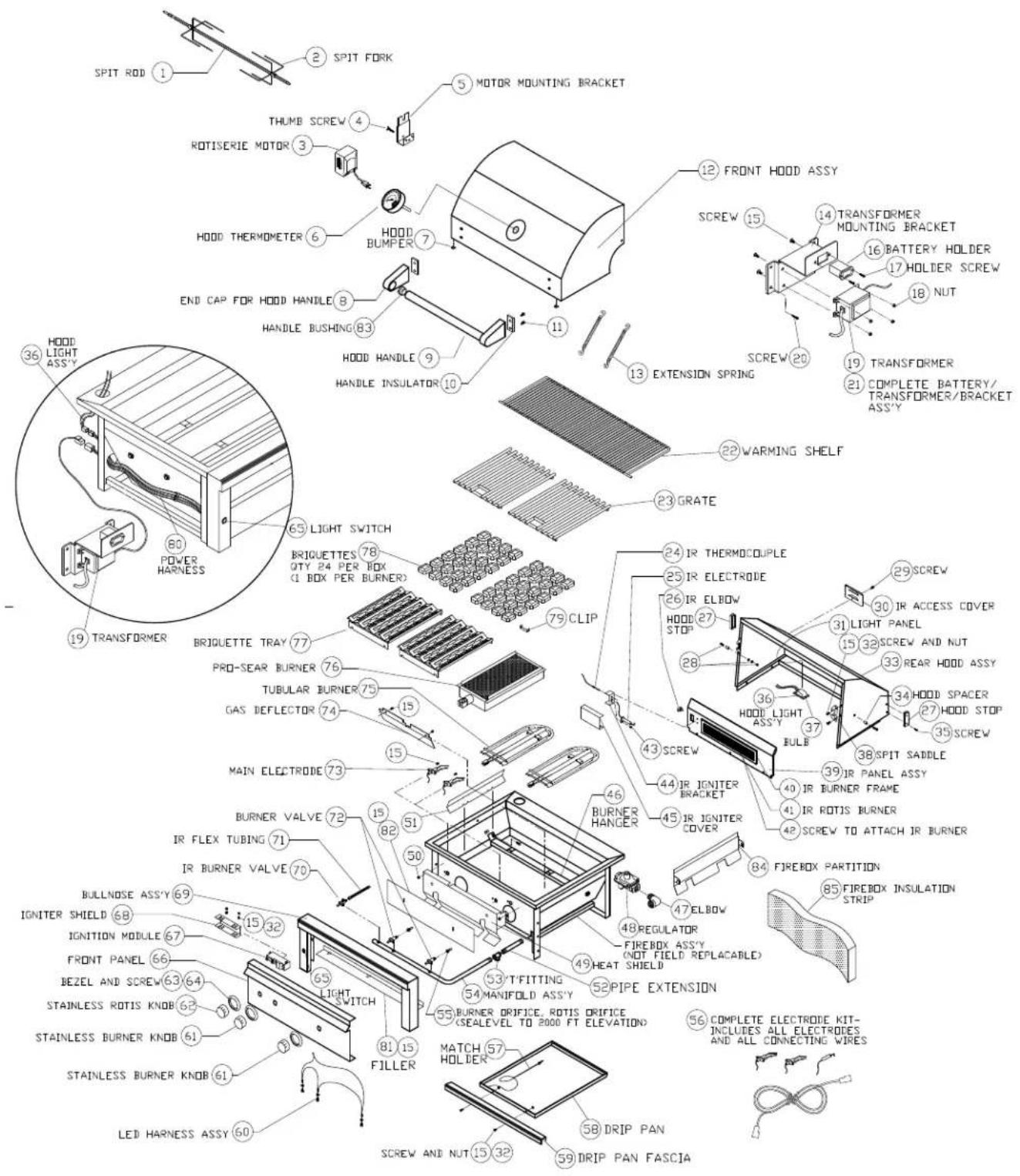 Sedona L2500NG - SEDONA GRILL EXPLODED PARTS VIEW - 1