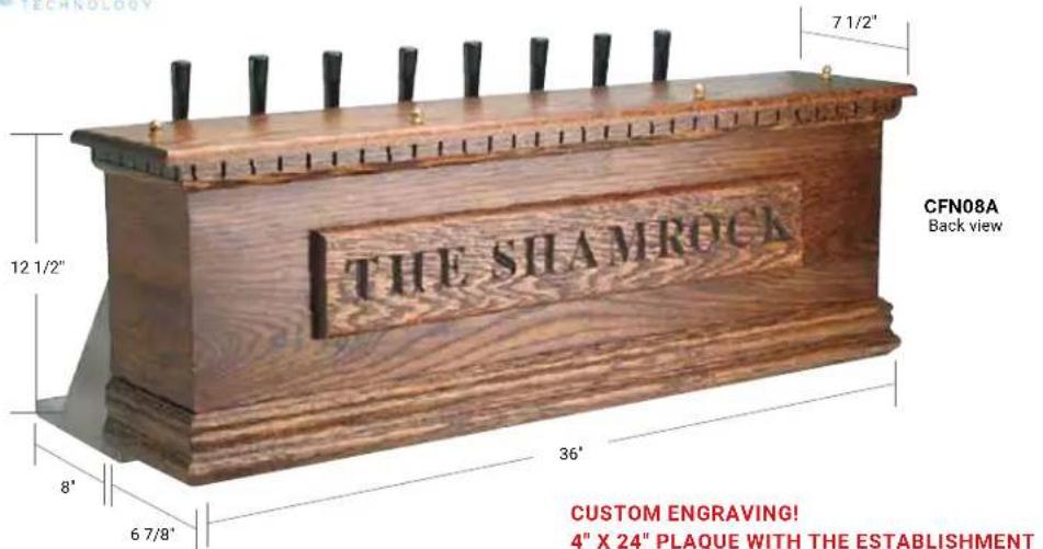 THE SHAMROCK CFN08A Back view 12 1/2" 8' 6 7/8" 36" 7 1/2" CUSTOM ENGRAVING! 4" X 24" PLAQUE WITH THE ESTABLISHMENT
