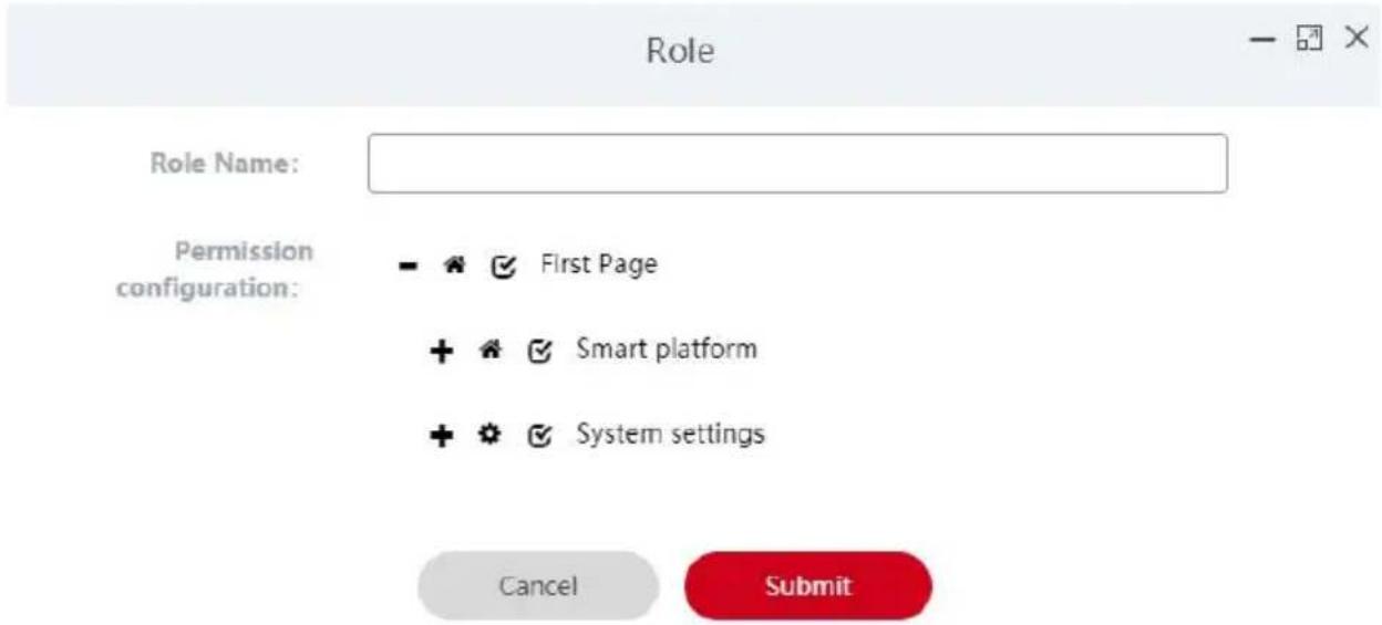 Role Role Name: Permission configuration: - ↗ First Page + ↗ Smart platform + ↗ System settings Cancel Submit
