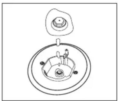 Technical line drawing of a mechanical component with a central hub and circular base (no text or symbols)