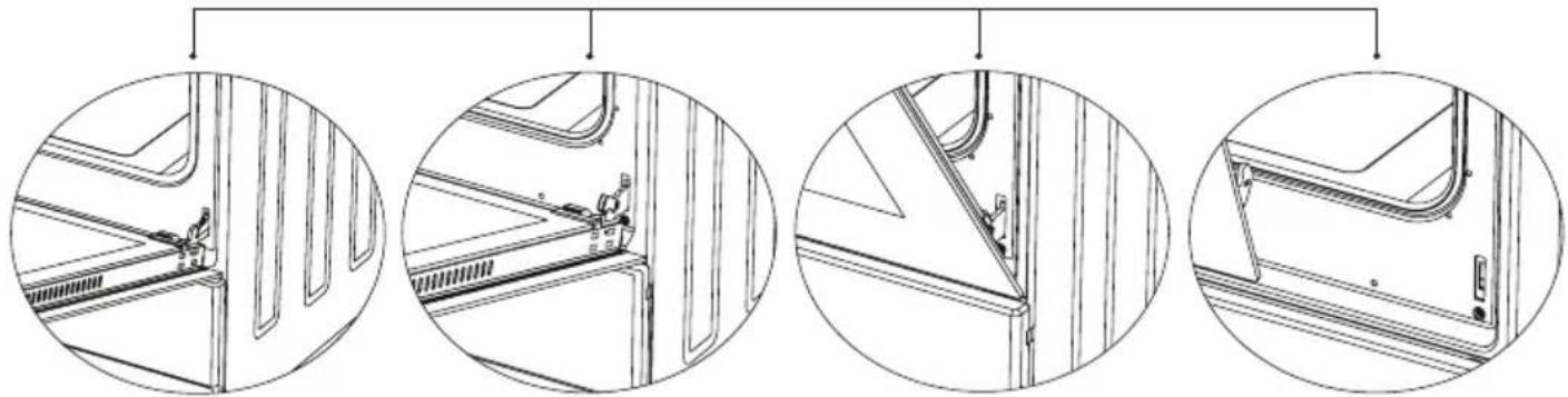 Four circular diagrams showing mechanical assembly steps in different orientations (no text or symbols)