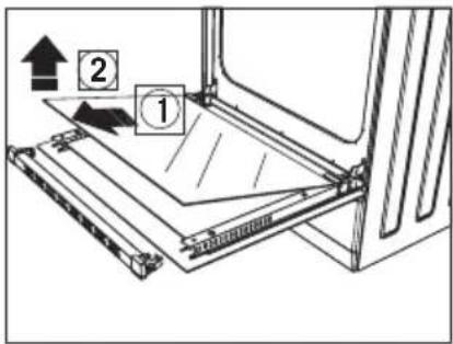 Diagram showing a mechanical assembly with labeled parts and directional arrows, including numbered annotations 1 and 2.