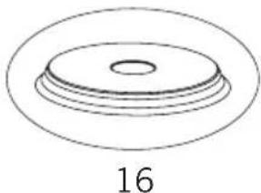 Simple line drawing of a circular object with concentric rings and a central hole, labeled '16' below (no text or symbols on the object itself)