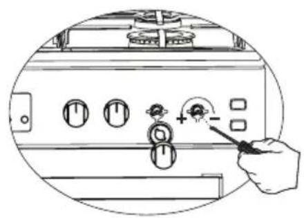 Line drawing of a hand pressing a button on an electrical control panel (no text or symbols visible)