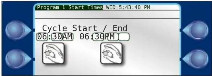 Program 1 Start Times WED 5:43:40 PM Cycle Start / End 06:30AM 06:30PM