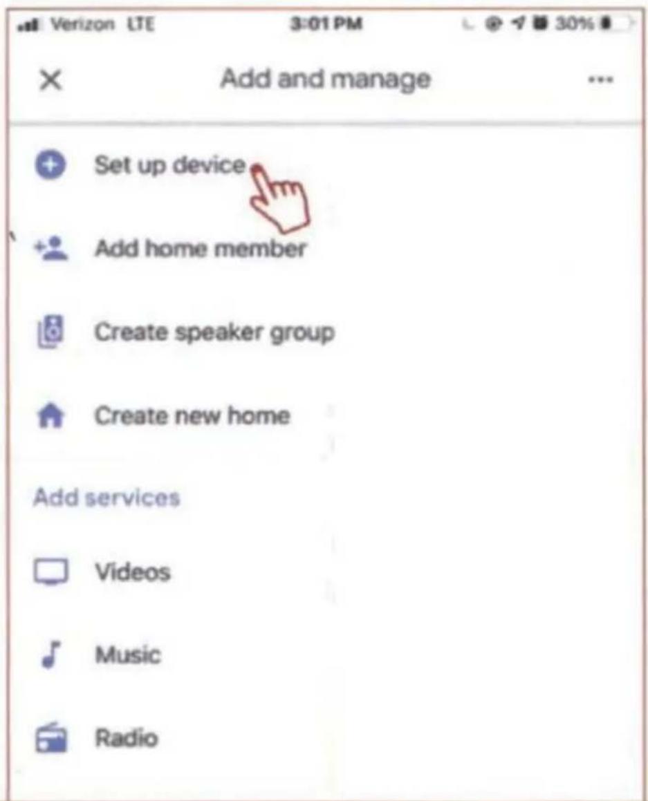 Add and manage Set up device Add home member Create speaker group Create new home Add services Videos Music Radio