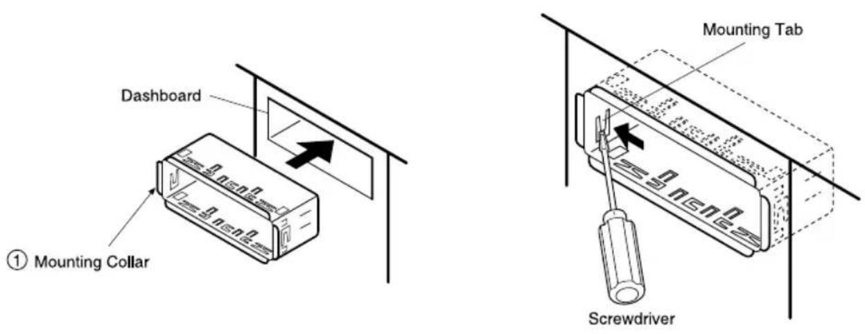 PANASONIC CQ-5200U - Secure the Mounting Collar ①. - 1