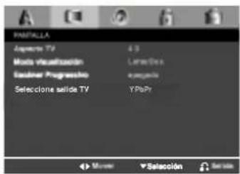 PANTILLA Aqueiro TV 4.9 Mode visualization Laram Des Elastner Progresso a.m.p.p.p Selección salida TV YPlaPr ▶ Movie ▼ Selección ▼ Set Info