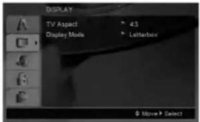 DISPLAY TV Aspect 43 Display Mode Letterbox © Move Select