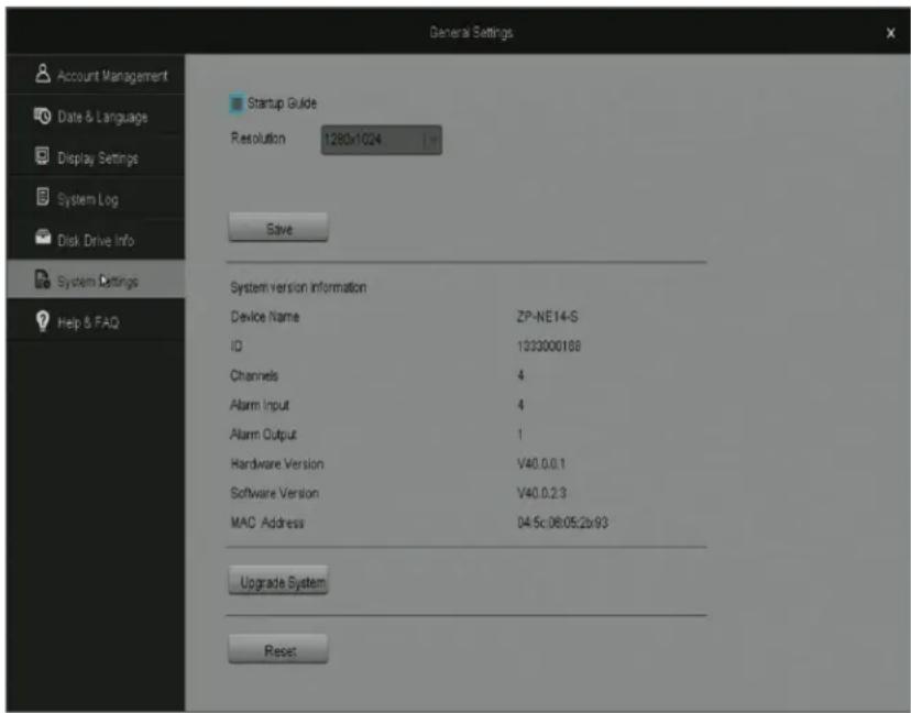 Zmodo ZP-KE1H04-S - System Settings - 1