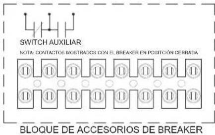 SWITCH AUXILIAR NOTA: CONTACTOS MOSTRADOS CON EL BREAKER EN POSITCIÓN CERRADA BLOQUE DE ACCESORIOS DE BREAKER