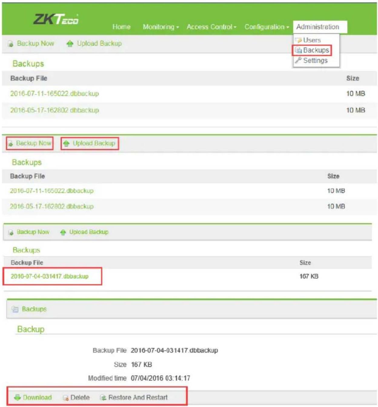 ZKTeco OP200 - Backup Database - 1