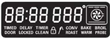 88:88 888 TIMED DELAY TIMER CONV BAKE BROIL DOOR LOCKED CLEAN ROAST WARM PROBE