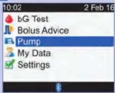 10:02 2 Feb 16 bG Test Bolus Advice Pump My Data Settings
