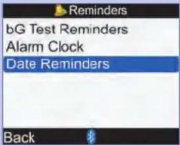 Reminders bG Test Reminders Alarm Clock Date Reminders Back