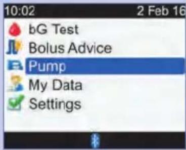 10:02 2 Feb 16 bG Test Bolus Advice Pump My Data Settings