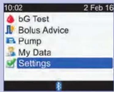 10:02 2 Feb 16 bG Test Bolus Advice Pump My Data Settings