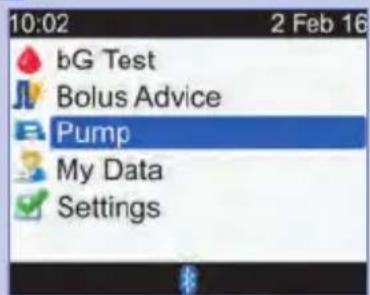 10:02 2 Feb 16 bG Test Bolus Advice Pump My Data Settings