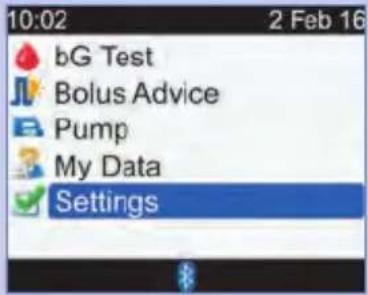 10:02 2 Feb 16 bG Test Bolus Advice Pump My Data Settings