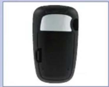 Black flip phone with silver bezel and two buttons (no visible text or symbols)