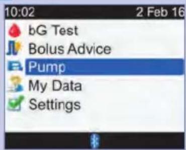 10:02 2 Feb 16 bG Test Bolus Advice Pump My Data Settings