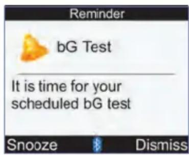 Reminder bG Test It is time for your scheduled bG test Snooze Dismiss