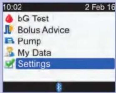 10:02 2 Feb 16 bG Test Bolus Advice Pump My Data Settings