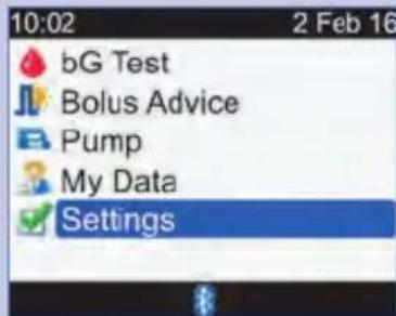 10:02 2 Feb 16 bG Test Bolus Advice Pump My Data Settings