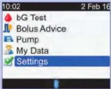 10:02 2 Feb 16 bG Test Bolus Advice Pump My Data Settings