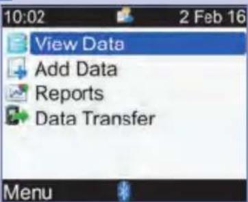 10:02 2 Feb 16 View Data Add Data Reports Data Transfer Menu