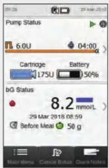 Accu-Chek Insight Diabetes Therapy System - Cancelling a Bolus from the Status Screen - 2