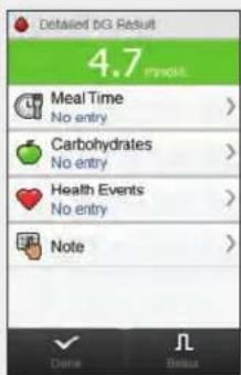 Accu-Chek Insight Diabetes Therapy System - Adding Information to a Blood Glucose Result - 1