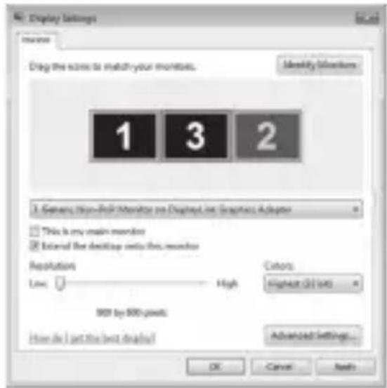 Display Settings Name: Drag the icon to match your monitors. Identity Blocks 1 3 2 3. Generates High-Rel Monitor on DisplayLine Graphics Adapter This is my main monitor External the desktop onto this monitor Resolution Low: High Colors Highest (2) (4) 90% by 500 pixels How do I get the next display!…