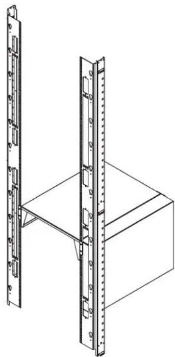 Technical line drawing of a mechanical assembly with two vertical plates and a base plate (no text or symbols)