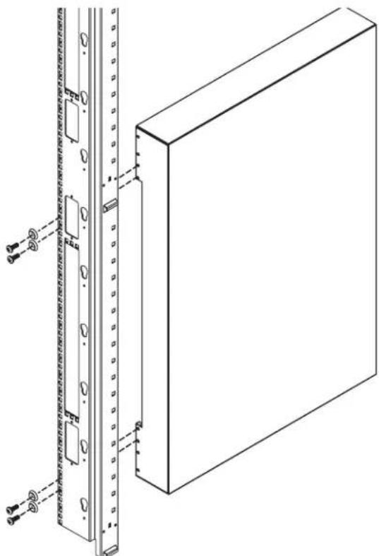 Technical line drawing of a wall-mounted panel assembly with mounting holes and structural supports (no text or symbols)