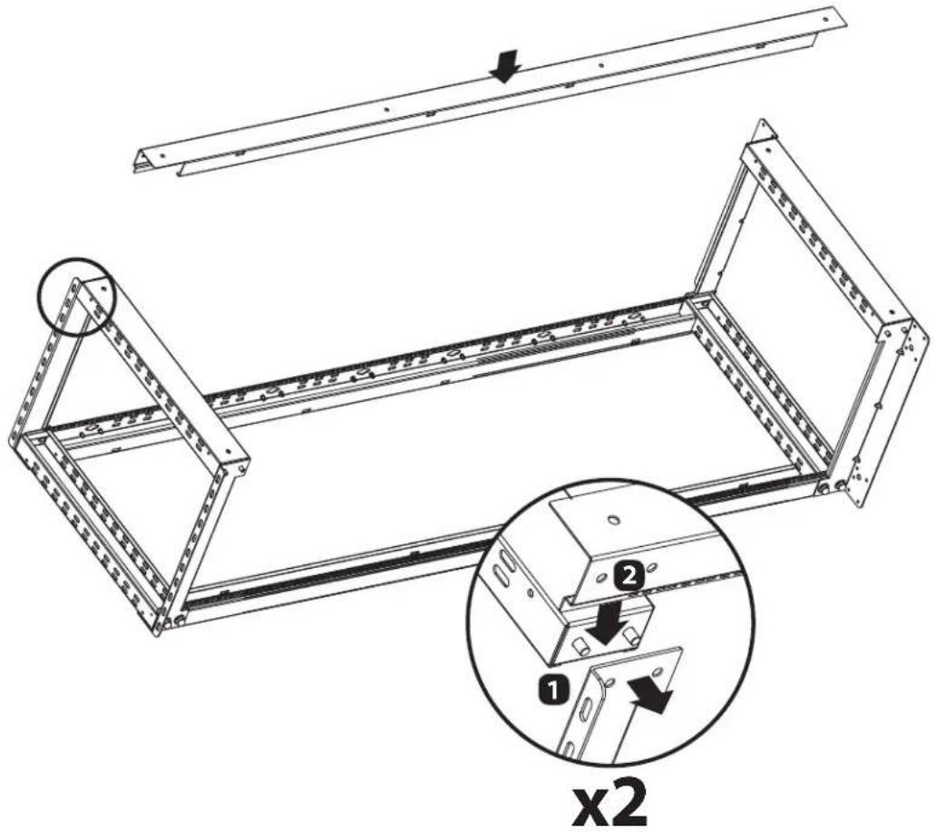 Technical diagram of a structural frame assembly with labeled components and cross-sectional view