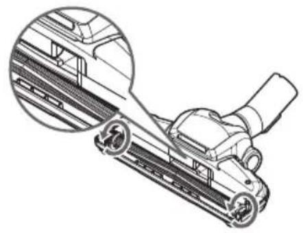 Technical line drawing of a mechanical device with a magnified inset showing internal components (no text or symbols)