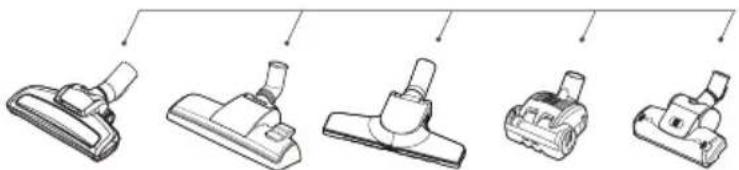 Illustration of five different vacuum cleaner components with no text or symbols
