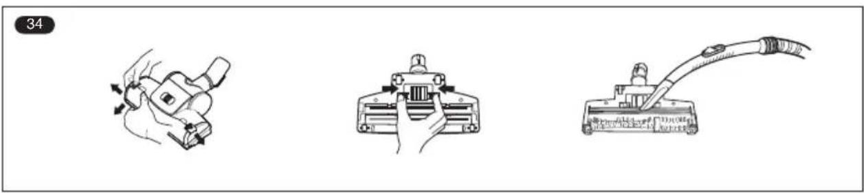 Three technical illustrations showing a hand operating a tool, a mechanical clamp, and a handheld device (no text or symbols present)