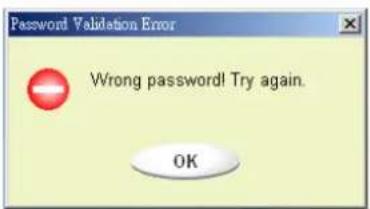 Password Validation Error Wrong password! Try again. OK