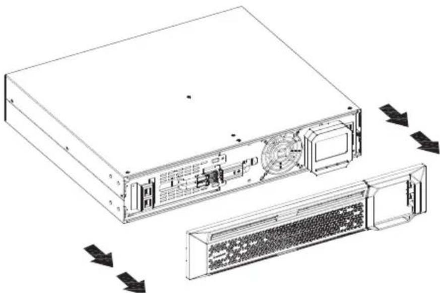 Technical line drawing of a server rack with ventilation ducts and drive bays (no text or symbols)