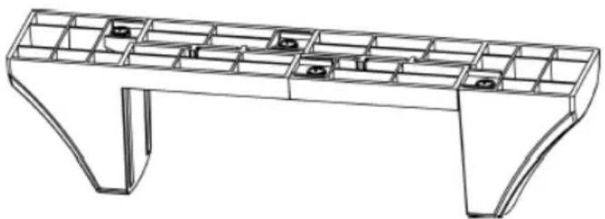 Technical line drawing of a structural frame with multiple supports and internal compartments (no text or symbols)