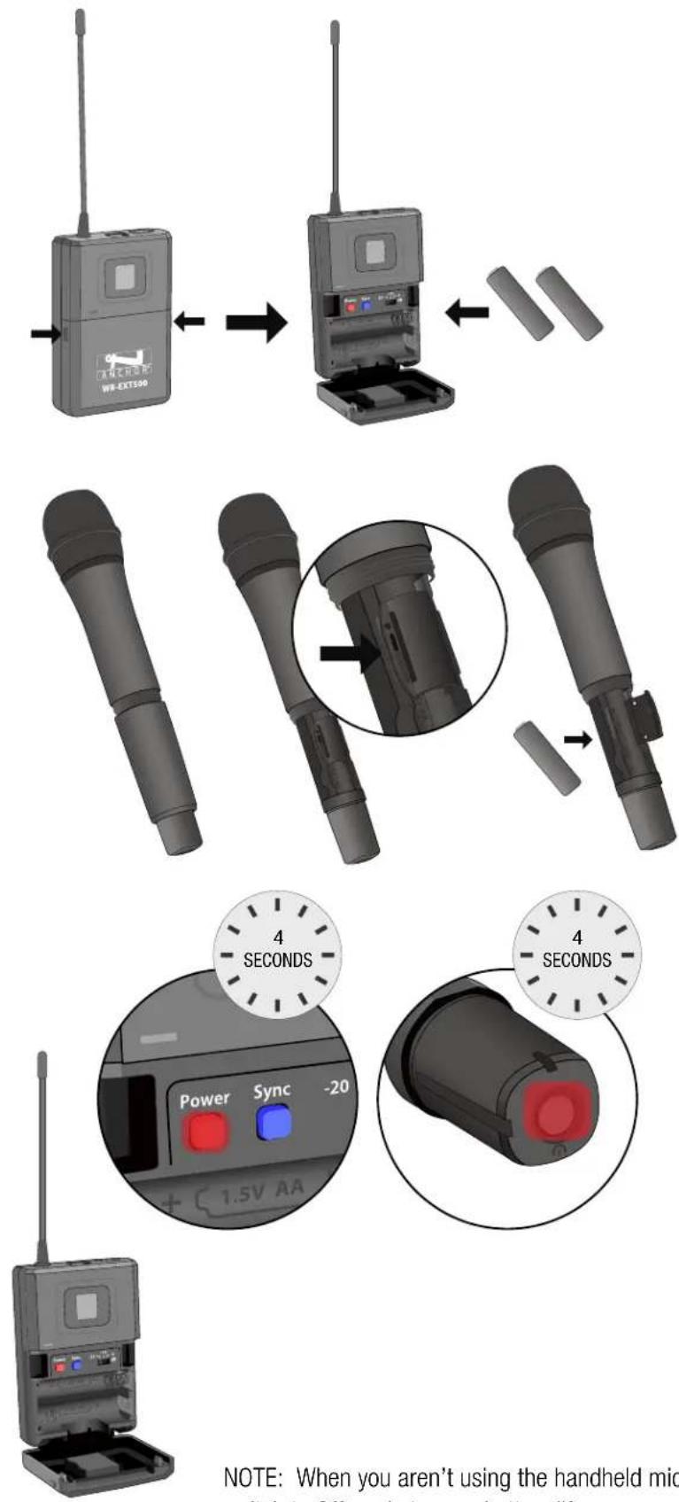 Anchor Audio WH-EXT500 - SETTING UP THE HANDHELD MICROPHONE / BELT PACK TRANSMITTER - 1
