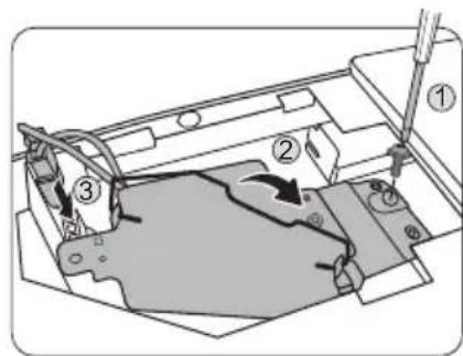 Technical diagram showing a mechanical assembly with numbered components and directional arrows indicating motion or movement.