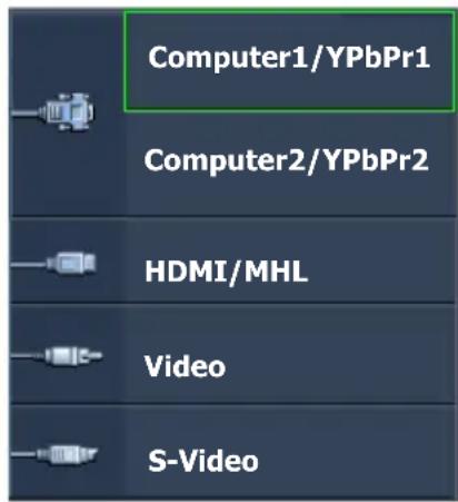 Computer1/YPbPr1 Computer2/YPbPr2 HDMI/MHL Video S-Video